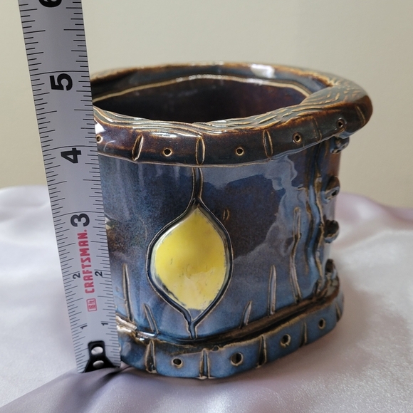 Rare Piece Vintage Handmade Decorative Bowl Signed Ceramic Pottery Blue Red Etc - Picture 10 of 11